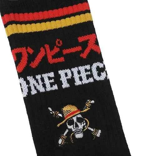 One Piece Kanji Logo Striped Crew Socks