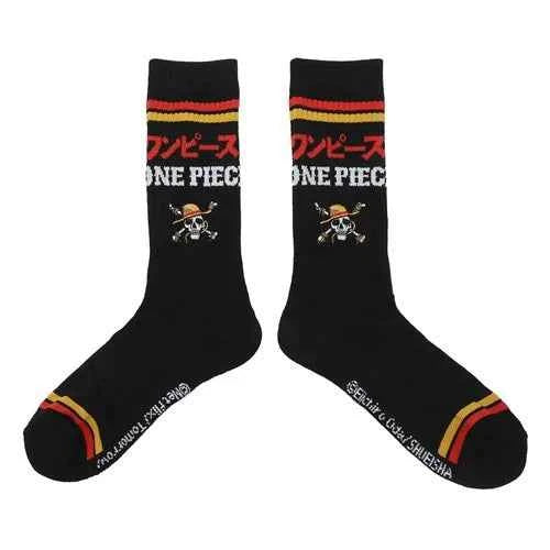 One Piece Kanji Logo Striped Crew Socks